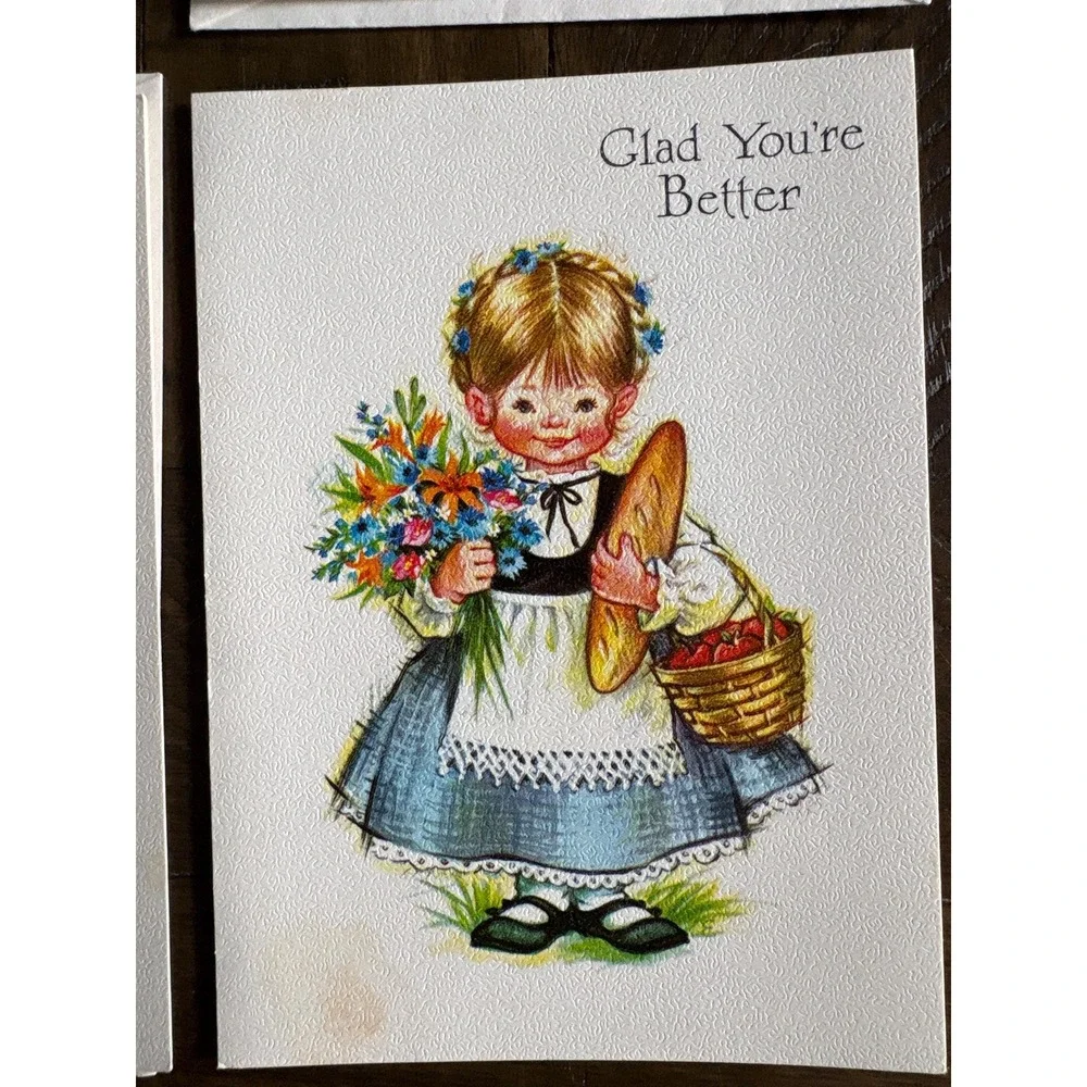 4 VTG Coronation USA‎ Get Well Soon 1950's Greeting Card Dutch Holland Unsigned